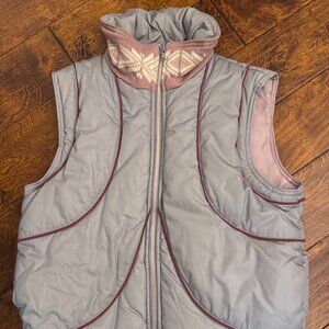 Mauve Gray/Lavender‎ Insulated Vest Fair Isle Knit Collar Medium